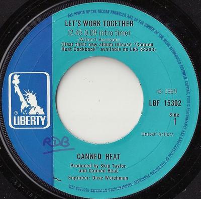 7inch Record CANNED HEAT - Let's Work Together LBF15302 Liberty 1969 UK Rock Used