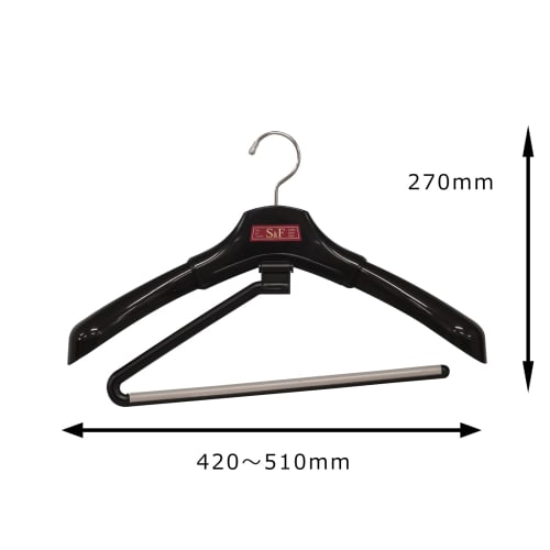Shinko Hanger S&F El Paso Stop Black Suit and School Uniform Hanger, Made in Japan, with 360-Degree Rotating Hooks, Adjustable Shoulder Width, Anti-Sl