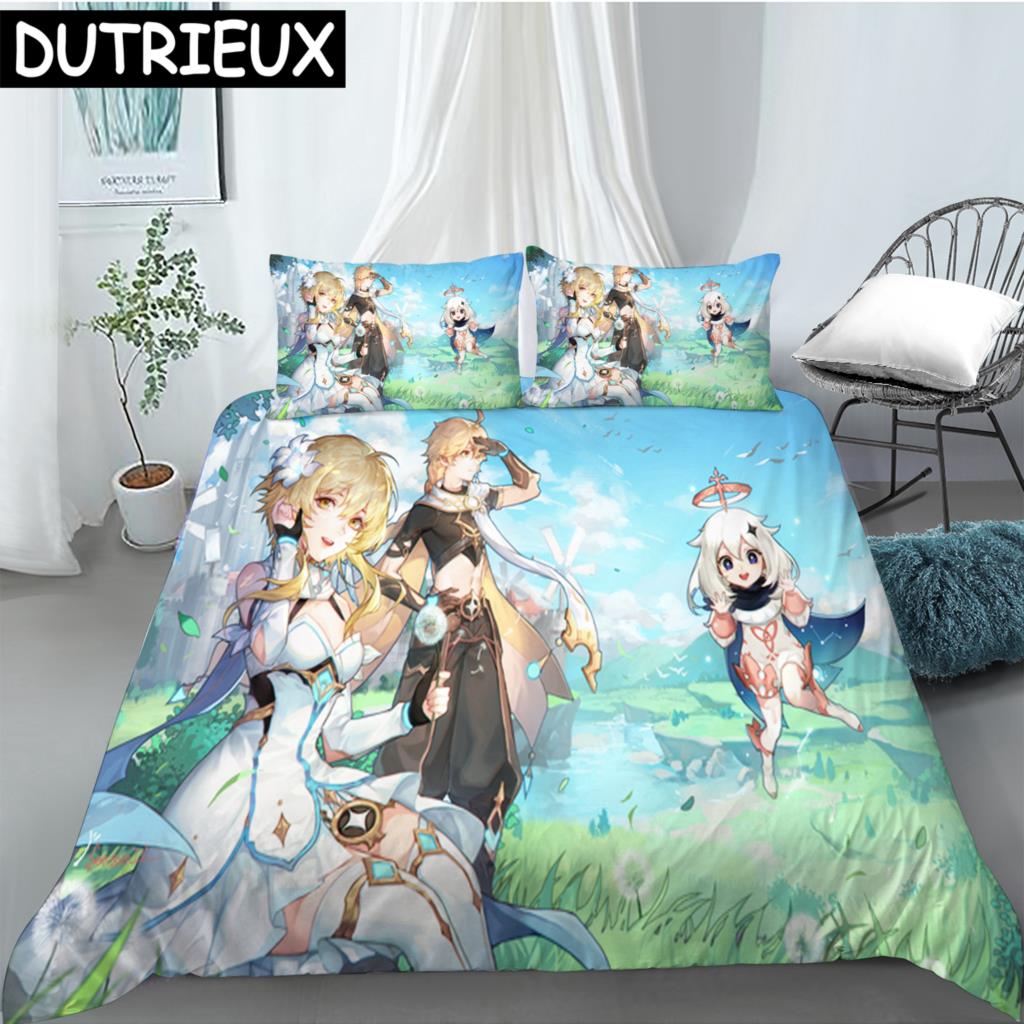 Hot Sale Game Anime Genshin Impact Printed Bedding Set Duvet Covers Pillowcases Comforter Bedding Set Bedclothes Duvet Cover 03
