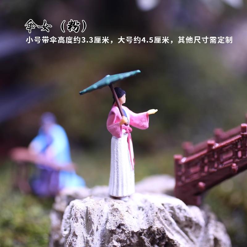 Qiaolin 3D-Druck Antikes Modell Miniaturlandschaft Li Bai Regenschirm Weibliche Bootsfrau Sandtisch Mini Resin Sandtisch Figuren