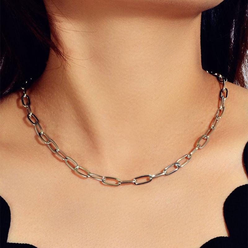 Minimalistische Metall Quadratische Klobige Kette Halskette für Frauen – Trendiger Choker Schlüsselbein Schmuck