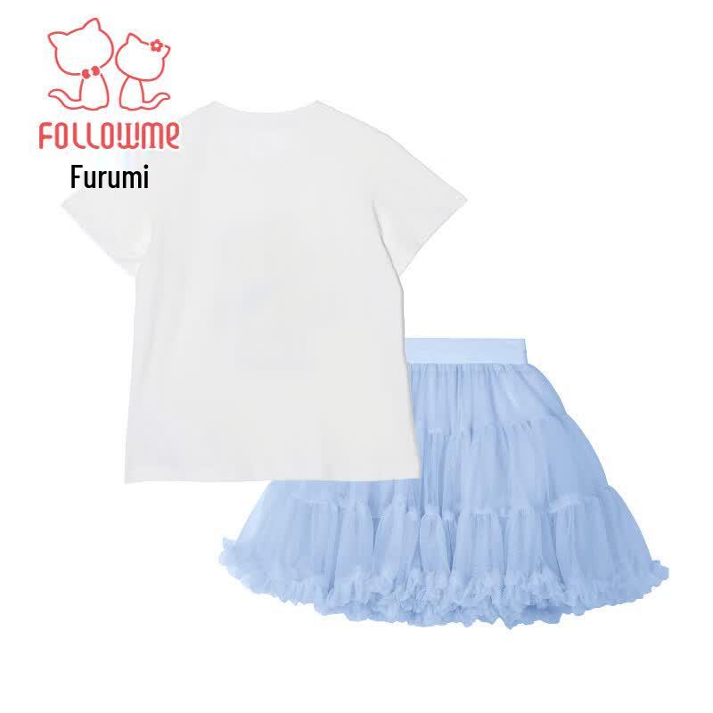 Fuluomi Girls' Summer Print T-Shirt & Mesh Tutu Skirt Set