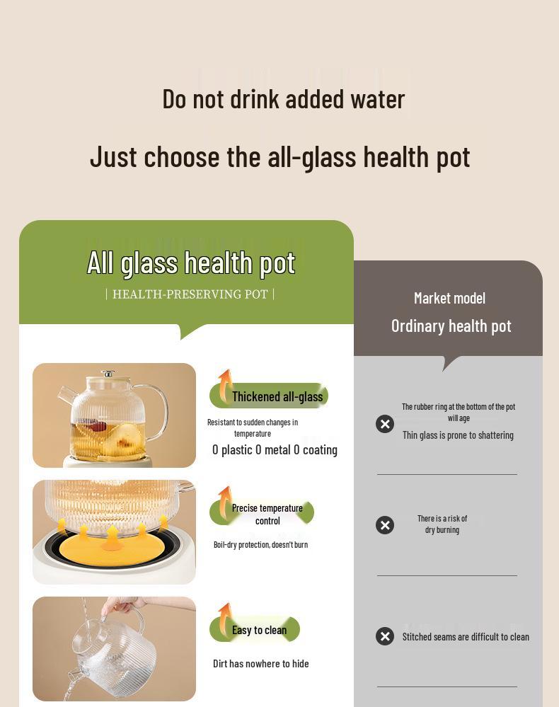 All-Glass Health Kettle - Multi-functional, Temperature-Controlled Tea Brewer for Home and Office