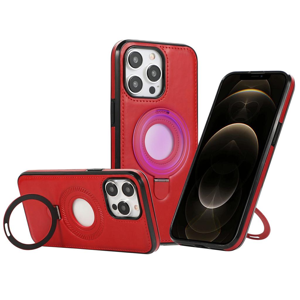 For iPhone 12/12 Pro Case Magnetic Kickstand PU Leather Coated PC+TPU Phone Cover