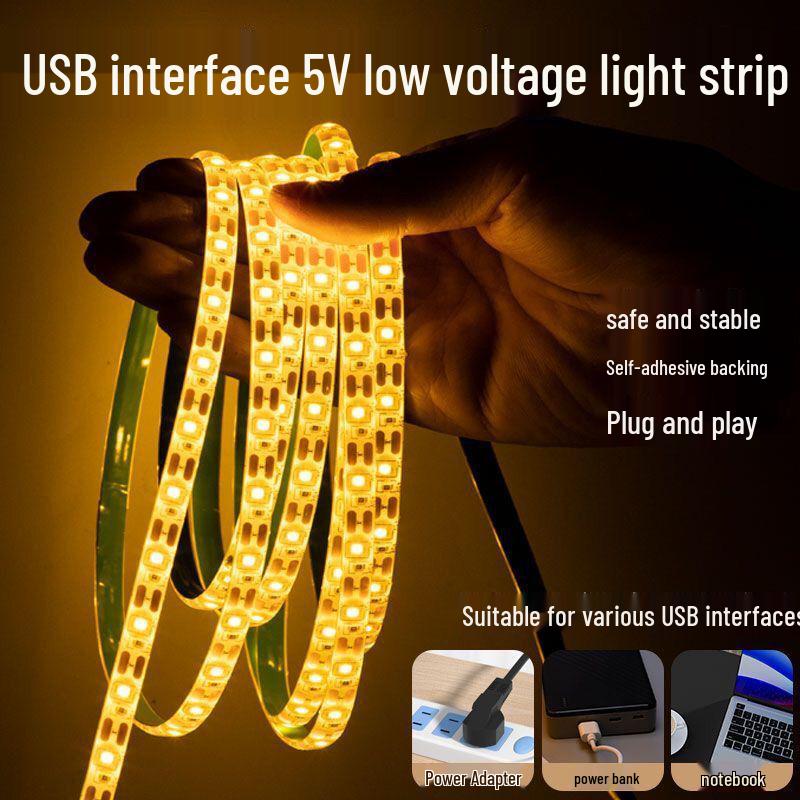 USB TV LED Ambient Light Strip, 5V Warm Backlight with Self-Adhesive, Universal Computer Interface