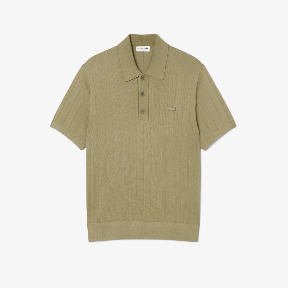 [Lacoste] Men's Cotton Rib Short-Sleeve Polo Sweater AH5339-55NE9F