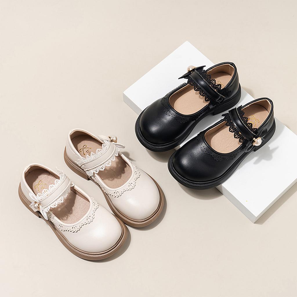 Girls Soft Sole Mary Jane Shoes Princess Style Leather Casual School Dress Shoes with Adjustable Strap and Decorative Flower Accent