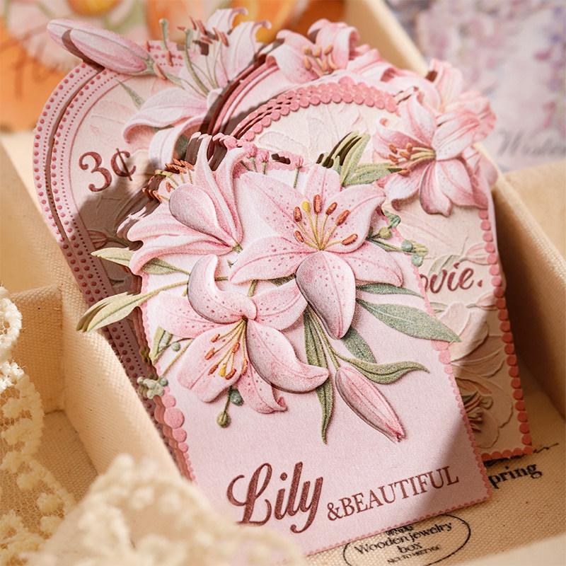 3D Ukiyo-e Floral Embossed Stickers: Retro Artistic Collage Materials for Journals