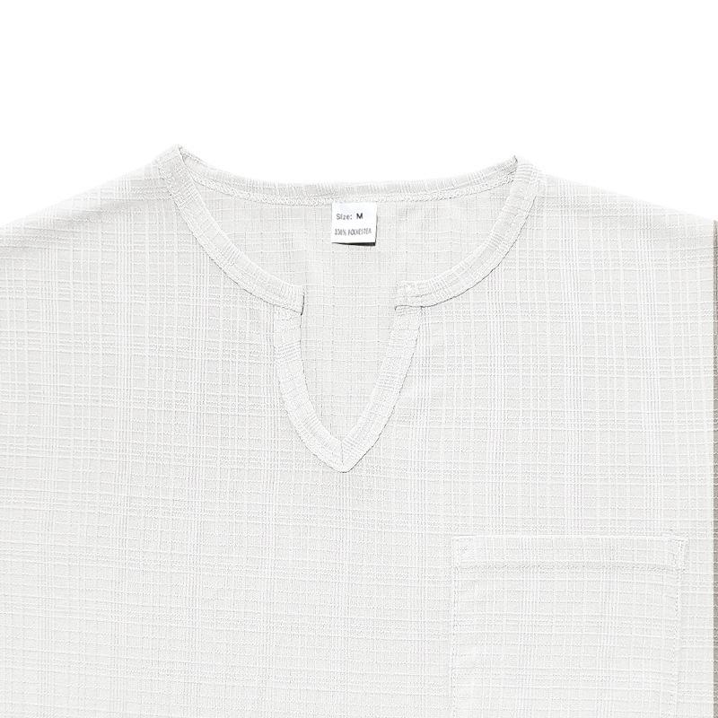 Herren Sommer T-Shirt, Faux Leinen Slub Locker Atmungsaktiv Sportlich Lässig V-Ausschnitt Kurzarm Tee