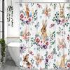 Cute Bunny Shower Curtain, Cute, Floral, Butterfly, Spring Bathroom Decorative Shower Curtain, Waterproof Shower Curtain with Ho