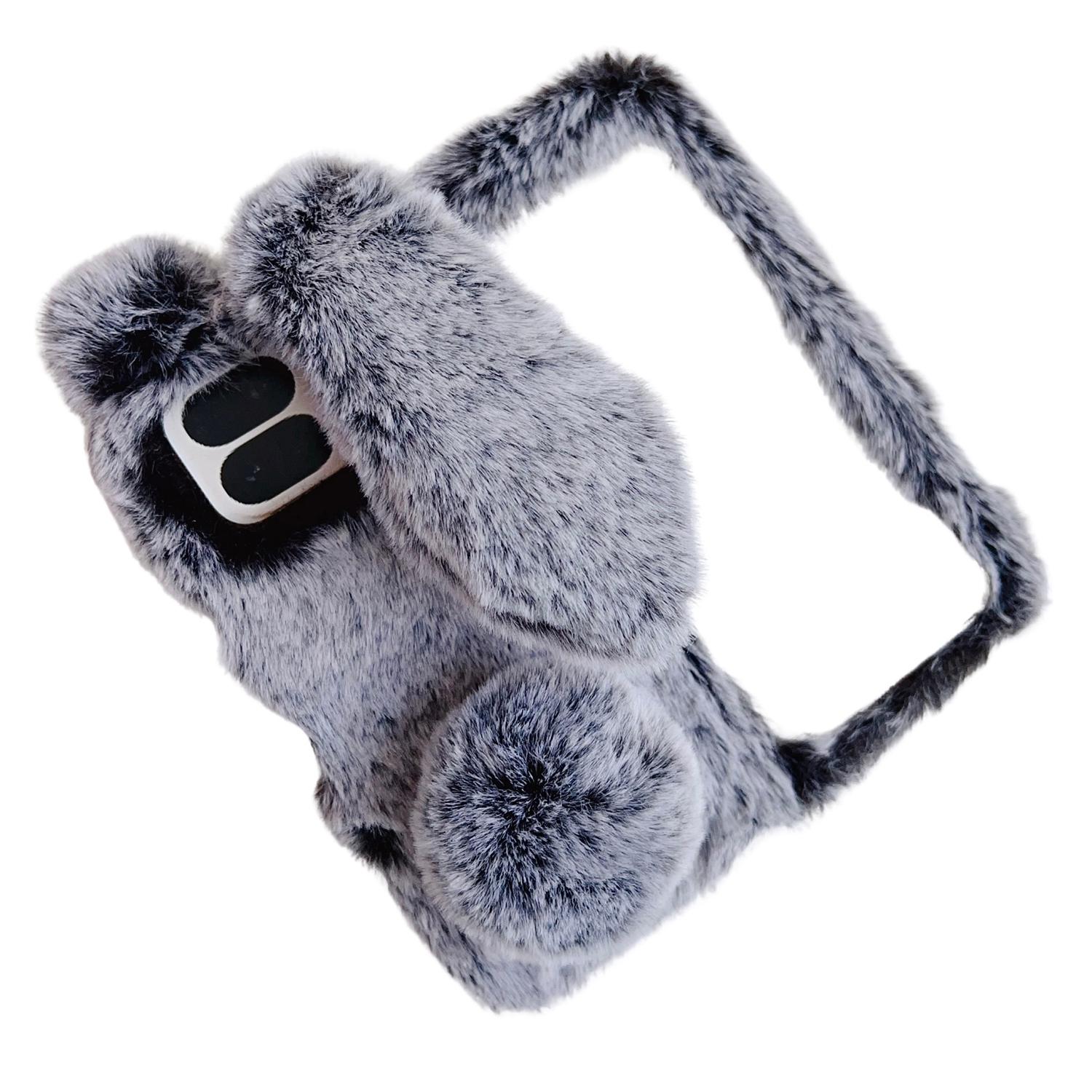 

Чехол для Google Pixel 9 Pro Fold 5G с кроличьими ушками, зимний плюшевый, жесткий ПК, чехол для телефона Dark Grey