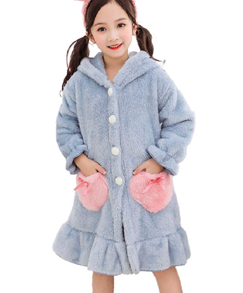 Angelicate Fluffy Bathrobe, Kids' Nightgown, Loungewear, Hooded, Girls' Rabbit Design, Long Sleeve Pajamas