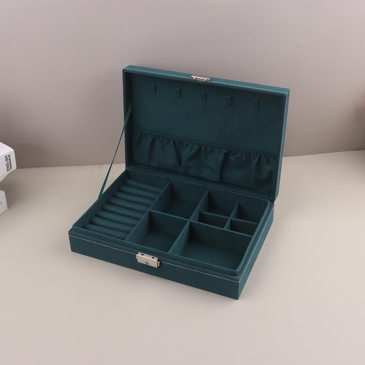 

Новый зеленый 3-слойный фланелевой органайзер для ювелирных изделий, коробка, ожерелья, серьги, кольца, держатель для дисплея, чехол для женщин, большая вместимость с замком зелёный