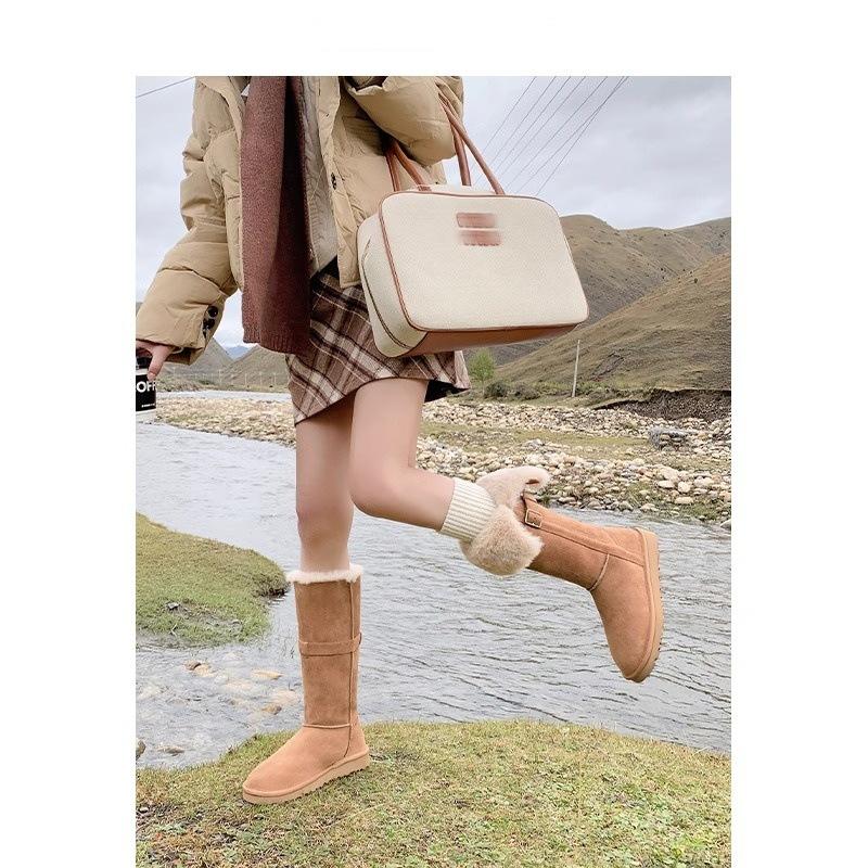 Two Wear Brown Thick-soled Fluffy High Boots 2025 Winter Velvet Medium Tube Cotton Shoes To Keep Warm Northeast Snow Boots Women