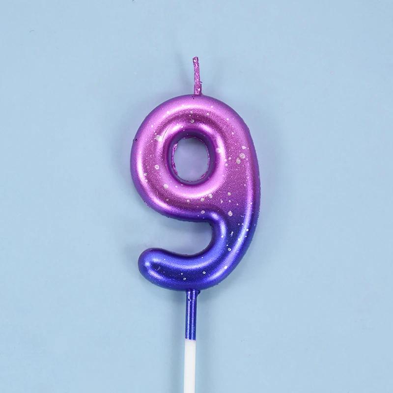 Gâteau d'anniversaire décoré, bougie numérique colorée interstellaire, bougie délicate de couleur bonbon pour enfants, numéro de 0 à 9, décoration de fête