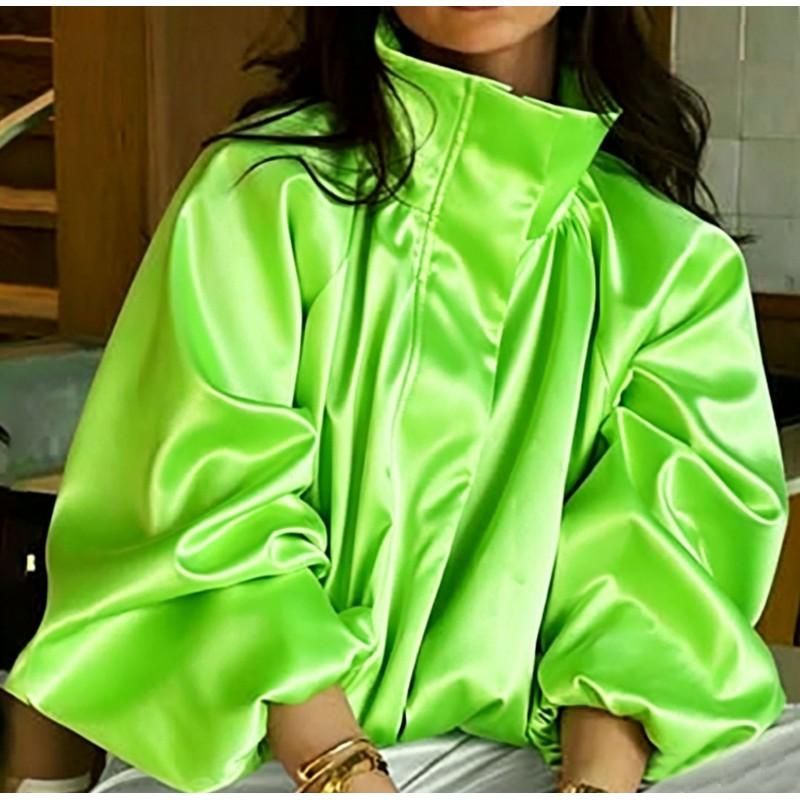 Womens Satin High-Neck Oversized Jacket With