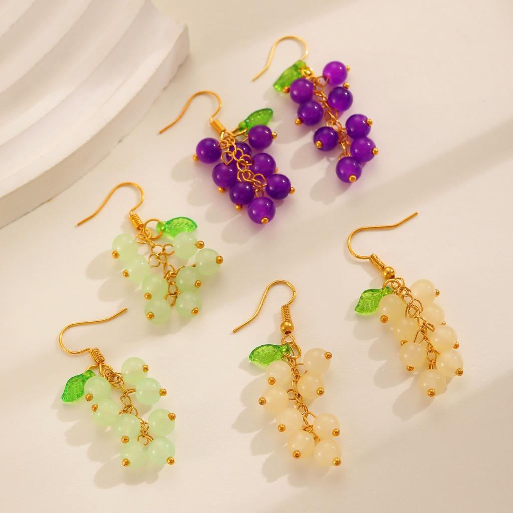 Red Berry Cluster Drop Earrings Fruit Inspired Dangle Earrings Gold Tone Hook Earrings for Women