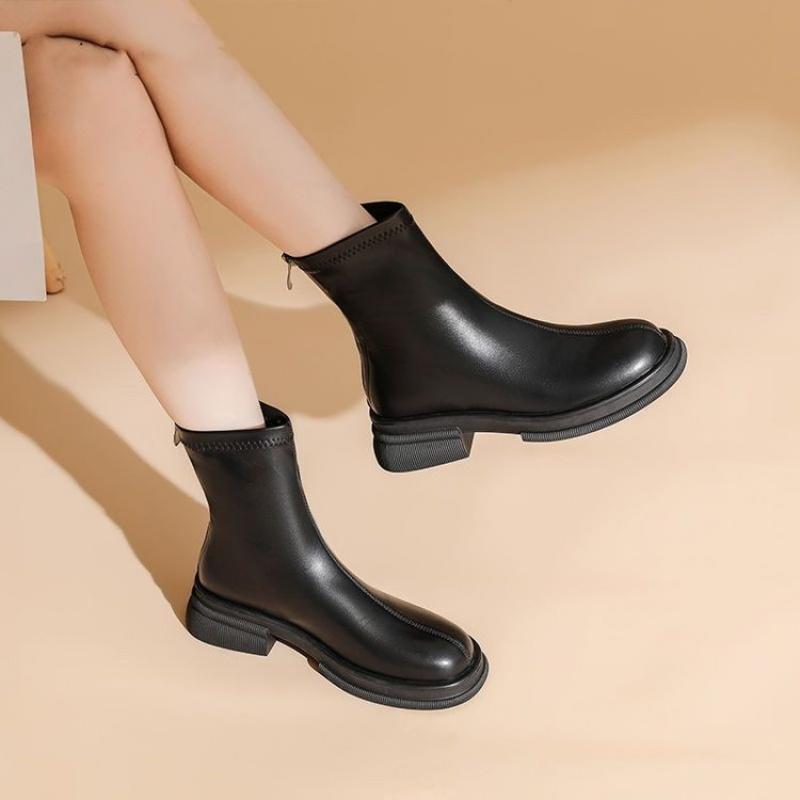 New Winter British Style Ankle Boots Women - Suede Chunky Sole Back Zip Fashion Booties Versatile Boots