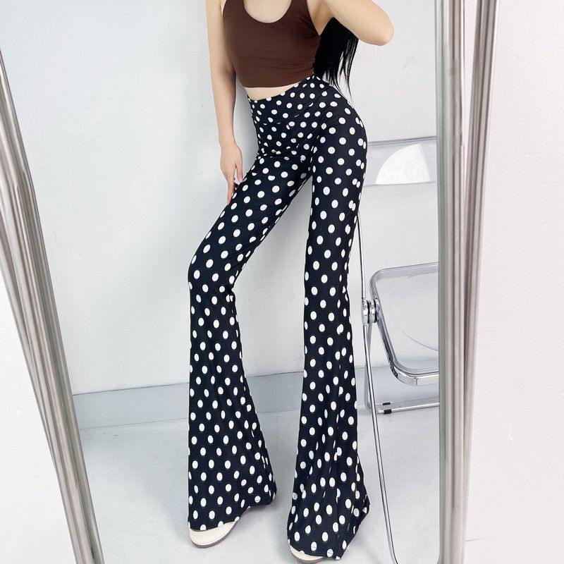 

Новый принт Длинные модные облегающие брюки с высокой талией и расклешенным низом Black and White Dot S/M (45.00 kg-60.00 kg