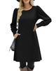European & American Fashion Knitted Puff Sleeve Dress - Women's Autumn/Winter Casual Loose Fit with Pockets