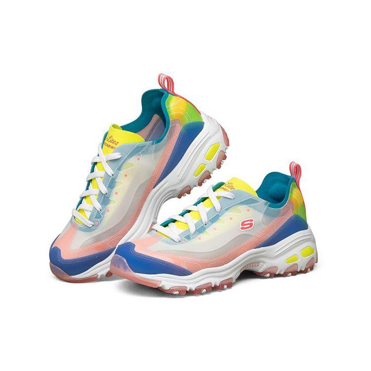 Skechers DLites 1.0 Fabric Synthetic Leather Color Block Sports Low Top Casual Shoes Women sneaker Pink Blue Yellow 149235-PKMT