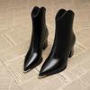 Retro Short Boots Women's Boots Autumn High Heels Metal Toe Thick Heel Pointed Women's Boots