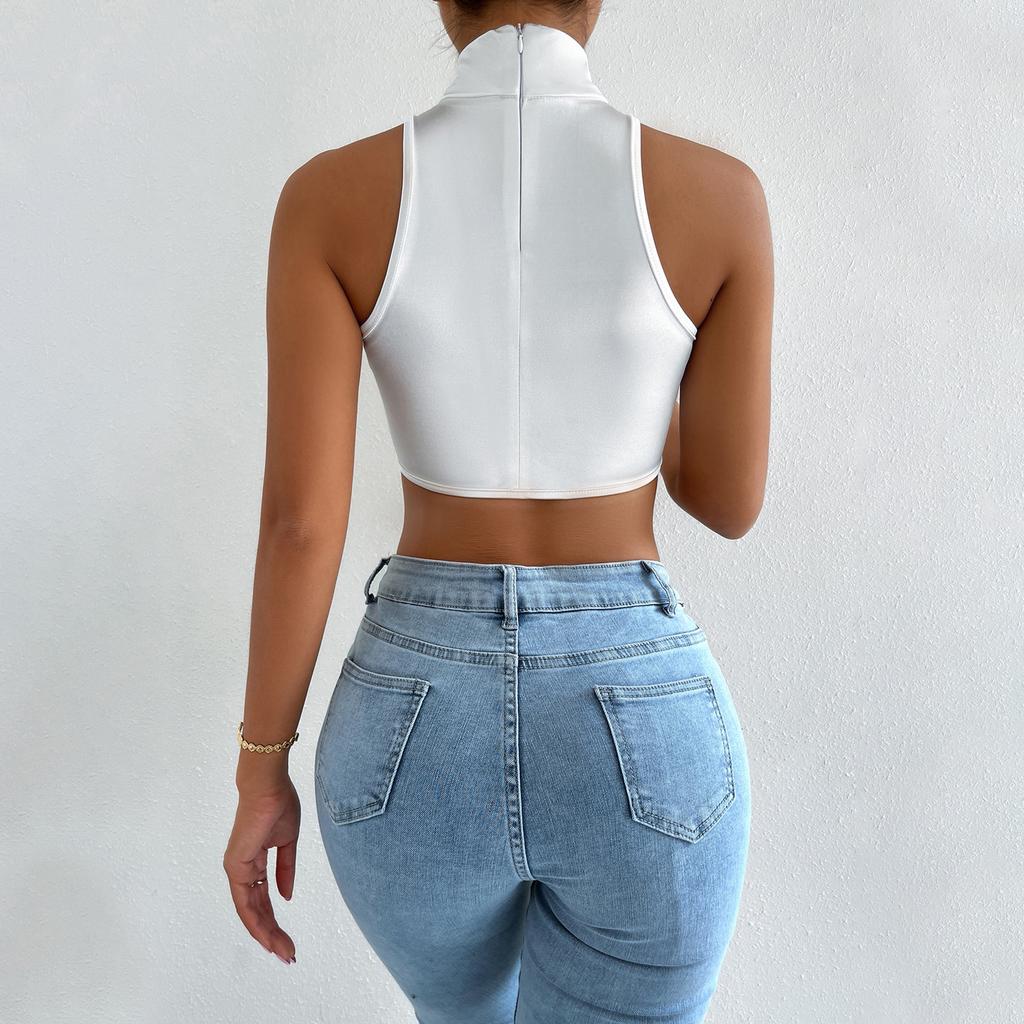European and American women's clothing pullover round neck sleeveless exposed navel short small vest women's summer outer wear inner design top