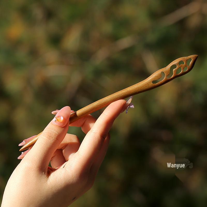 High-End Natural Ebony Wood Hairpin - Extended Chinese Ancient Style Black Hair Bun Accessory