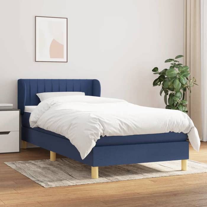 3126939 vidaXL Lit à sommier tapissier avec matelas Bleu 90x200 cm Tissu