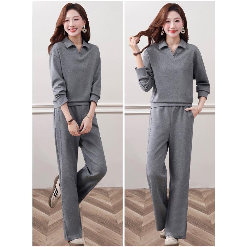 Spring Autumn Fashion Lapel Two Piece Pants Suit Women Casual Sportswear for Square Dance and Daily Leisure Time