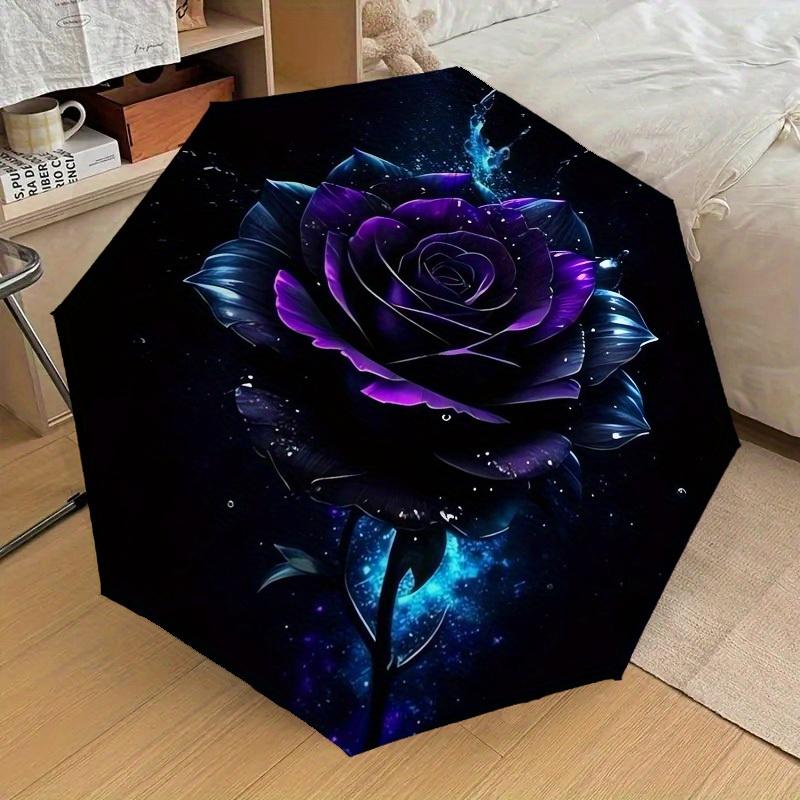 

1pc Purple Rose Umbrella - Automatic Open/Close Design, Portable 3-Fold Compact Umbrella for Men & Women, Valentine s Day Hall (as the picture,Iron&8K)