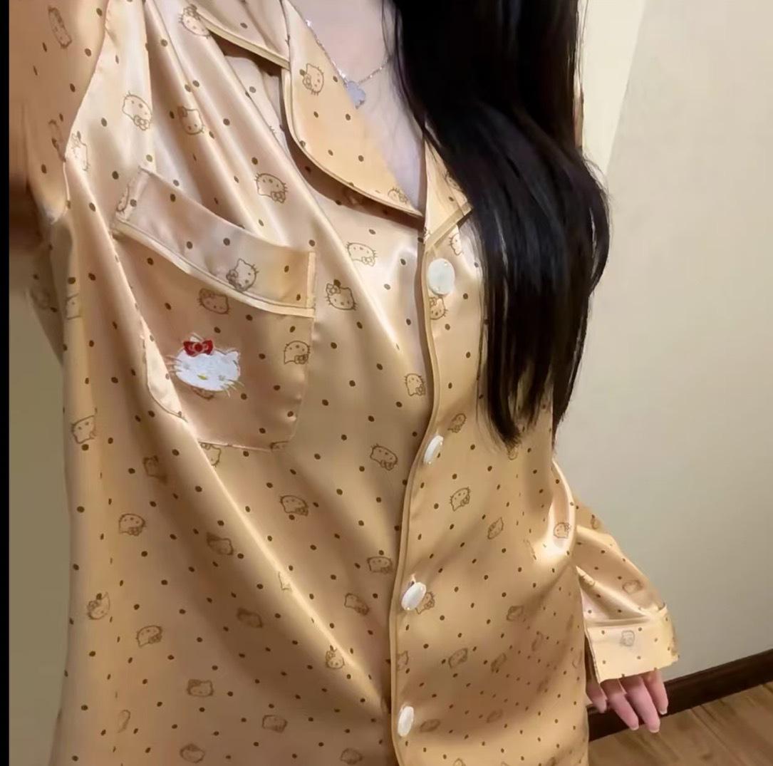 

2023 Новая женская пижама Ice Silk: Высококачественный дизайн с длинным рукавом Love для весны и осени L