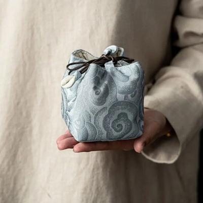 New Chinese Style Tea Set Storage Bag Thickened Embroidered Candy Storage Bag Portable Teapot Cloth Pouch Teacup Drawstring Bag