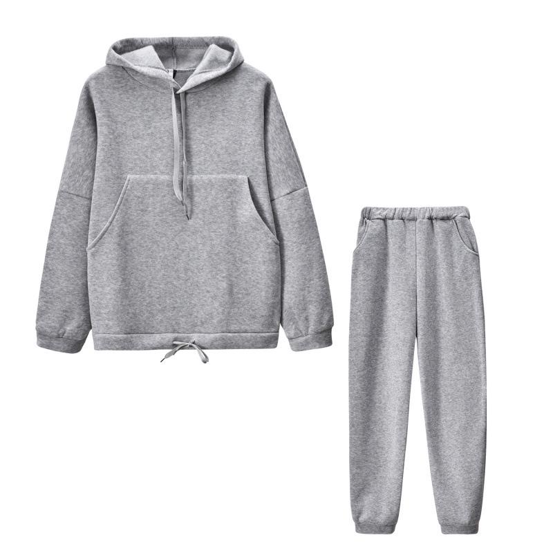 2024 Europäische & Amerikanische Herbstmode: Sweatshirt mit großer Tasche und einfarbigem Design & Lässiges zweiteiliges Set