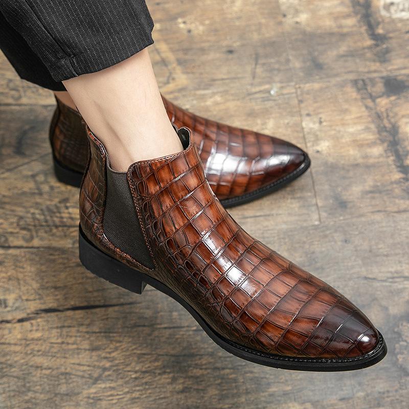 Chelsea boots British pointed retro crocodile sleeve hair stylist casual high-top leather shoes