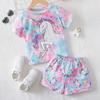Mädchen-Pyjama-Set mit 3D-Einhorn-T-Shirt und Shorts, rosa, kurzärmelig, 3D-Druck, Sommer, aktiv, modisch, niedlich, Polyester, für Kinder von 3–12 Jahren