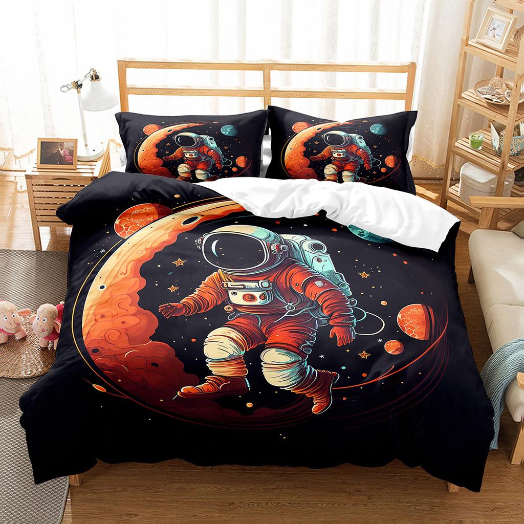 Kosmiczny Surfing Król Królowa Poszwa na Kołdrę Ruch Astronauty Zestaw Pościeli Motyw Sportowy Poszwa na Kołdrę Wszechświat Poliestrowa Poszwa na Kołdrę