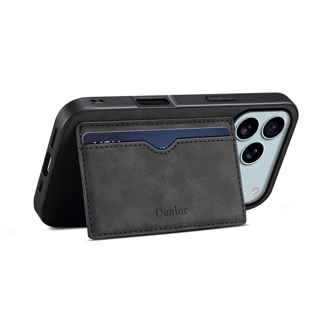 DENIOR For iPhone 17 Pro Max Case Card Holder Kickstand Leather Phone Back Cover