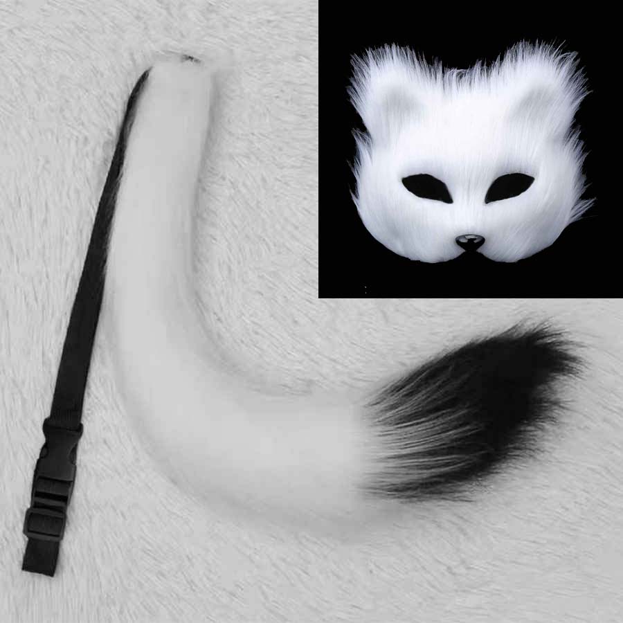Sexy Fox Mask Tail Set Holiday Party Role Play Furry Animal Mask Tail Halloween Masquerade Party Props Stage Performance Set