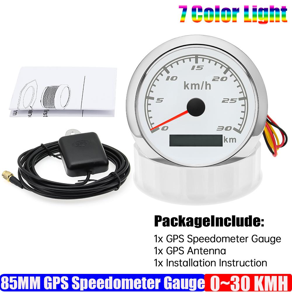 Auto KFZ Marine Boot 85mm GPS Tachometer Anzeige mit GPS Antenne 7 Farben Hintergrundbeleuchtung Geschwindigkeitsmesser 30KMH,60KMH,120KMH,200KMH,300KMH