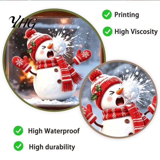 Seasonal Home Window Ornaments Christmas Snowman Static Cling, Funny Sticker, Reusable Removable Wall Decals Xmas Glass Decal for Shop Holiday