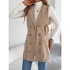 Solid-color Double-breasted Pocket Long Vest Jacket for Women In Autumn and Winter