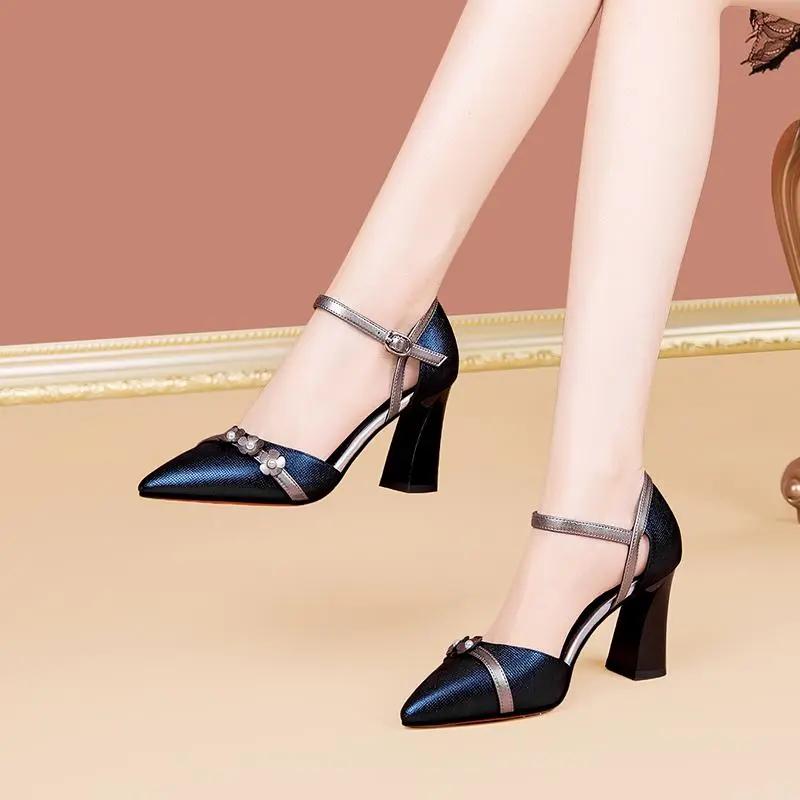 Women Fashion High Quality Patent Leather Spring Slip On Anti Skid Floral High Heel Shoes Lady Party Pumps Ab511