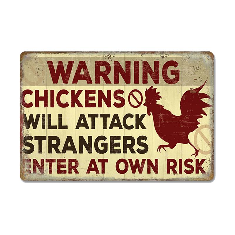 Chickens Tin Signs Metal Vintage Poster Rooster Hens Eggs Retro Plaque Wall Stickers Painting for Farm Door Home Decor