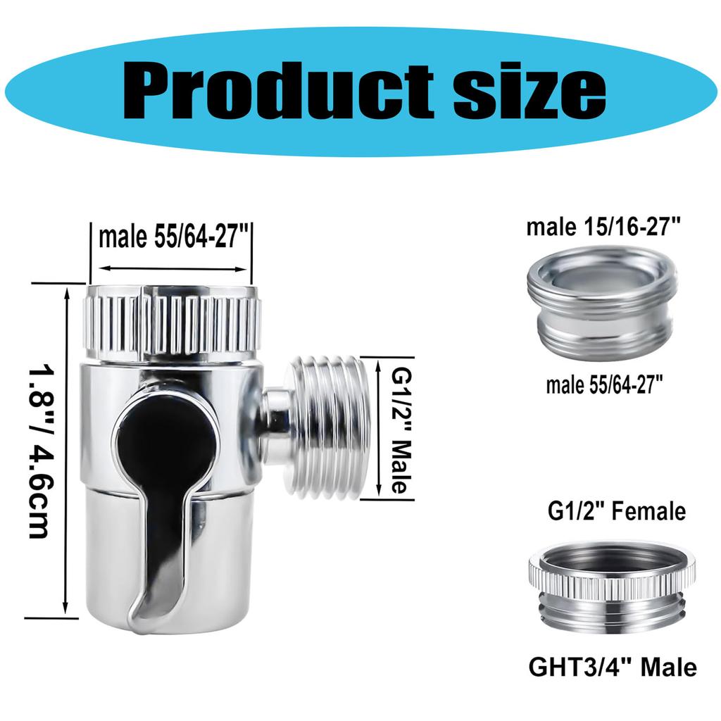 Steel Faucet Diverter Valve Aerator Universal Faucet Connector 1/2 for Shower Hose Garden Hose Portable Washing Machine
