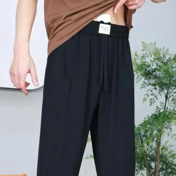 Summer Men's Silky Smooth Wrinkle Resistant Straight Leg Trousers Versatile Casual Pants