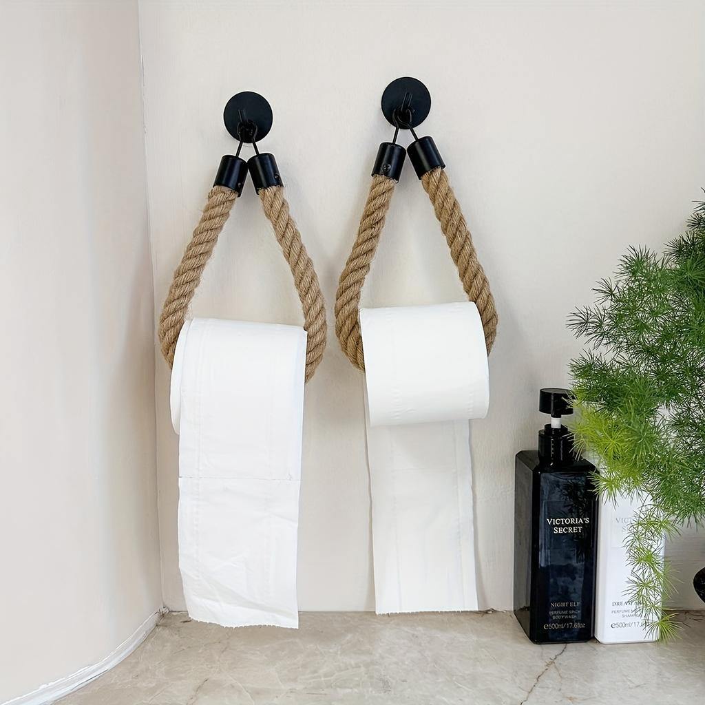 1pc Hemp Rope Self-Adhesive Wall Mounted Toilet Paper Holder - Towel Storage Rack for Home Use