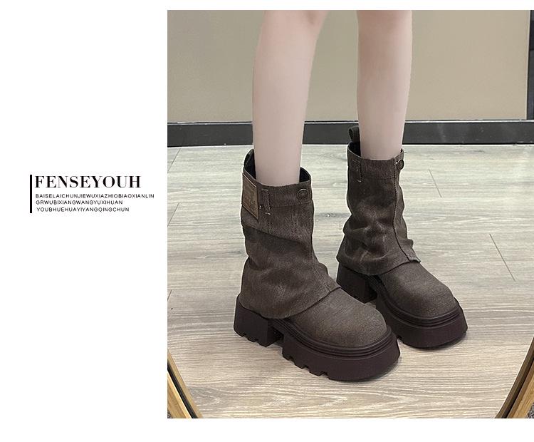 Stylish Women's Thick-Soled Martin Boots - European & American Design, Spring/Autumn 2024