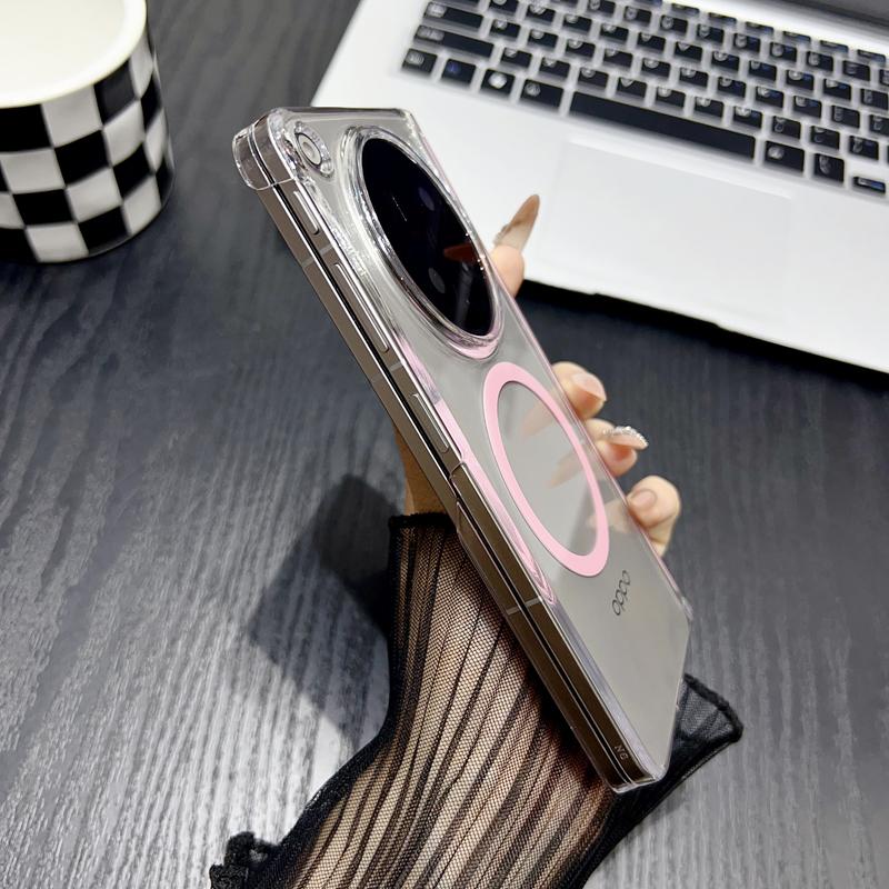 For Oppo Find N6 Case High Definition Transparent Dual Hinges Protection Magnetic Suction Wireless Charging Cover