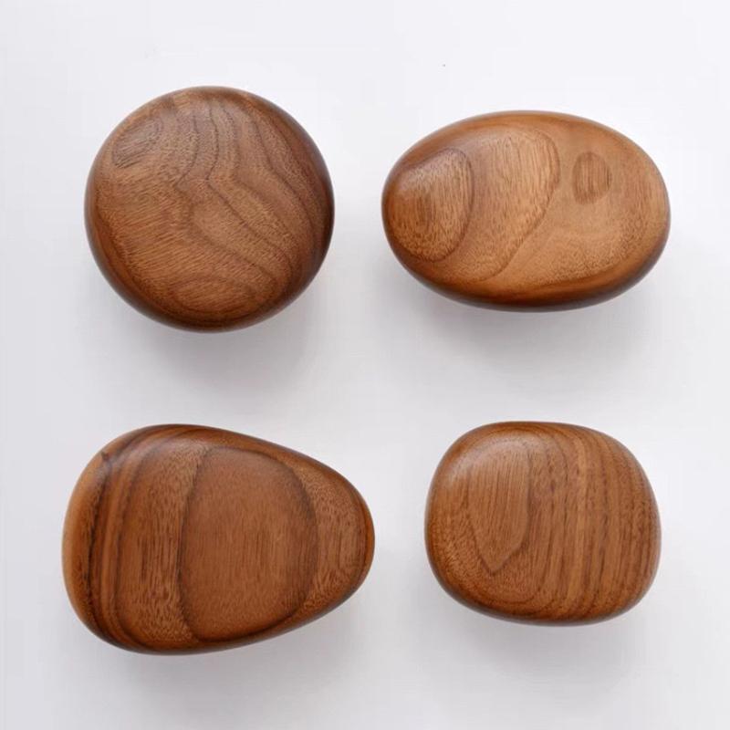 1pc Solid Wood Handle Clothes Hook Coat Hook Wall-mounted Hook Punch-free Door Clothes Hanger Pebble Shape Cabinet Door
